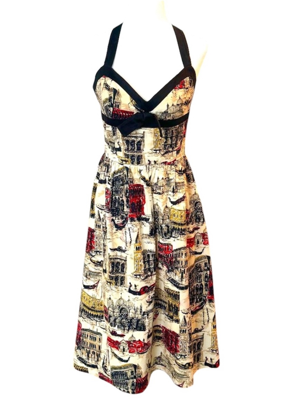 Rare David Meister Vintage Venice Print Halter Midi  Sundress